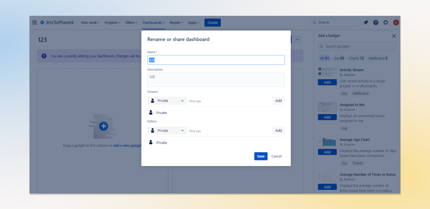 Jak PM może skonfigurować dashboardy dla swoich projektów